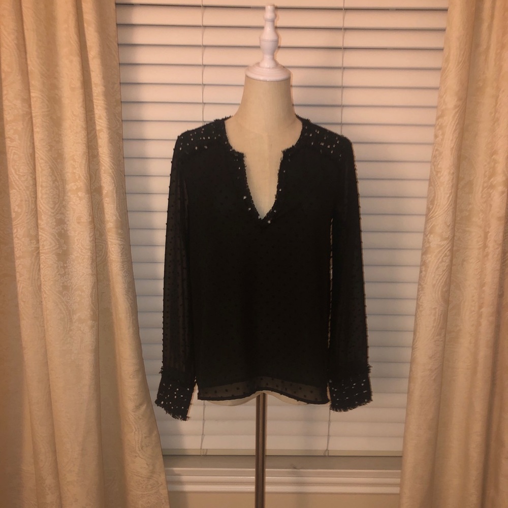 Zara black and white tweed accent sheer blouse